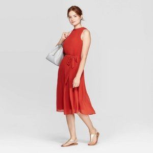 A New Day Pleated Midi Dress Burnt Orange Large